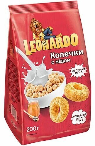 Готовый завтрак «Leonardo» колечки с мёдом, 200 г - фотография № 1