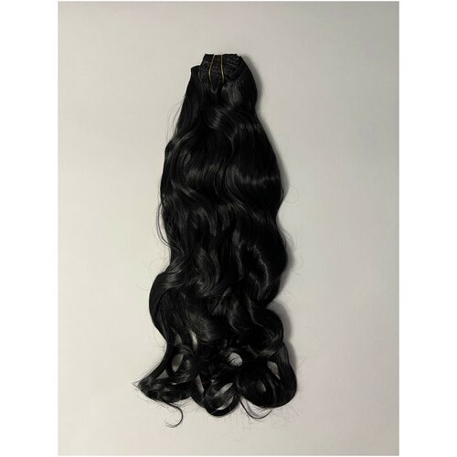 Накладные волосы на заколках (волна), 8 прядные, 16 заколок, 60 см, 240 гр. Цвет черный (#1)