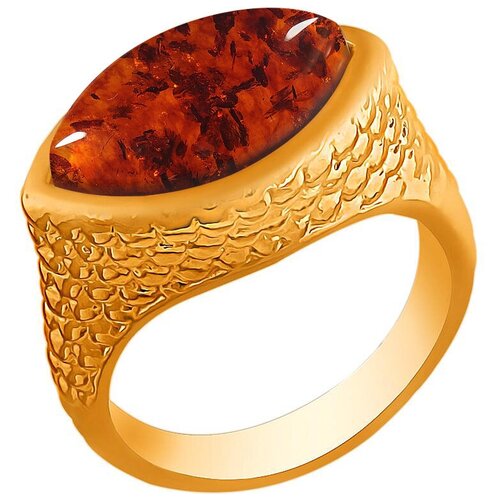 фото Эстет кольцо с 1 янтарем из серебра с позолотой 51к452013п, размер 16.5
