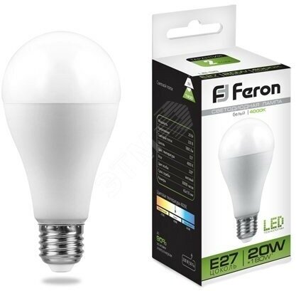 Светодиодная LED лампа Feron E27 (е27) 20W (Вт) 4000K 1800lm 65x135 270° 220V 25788