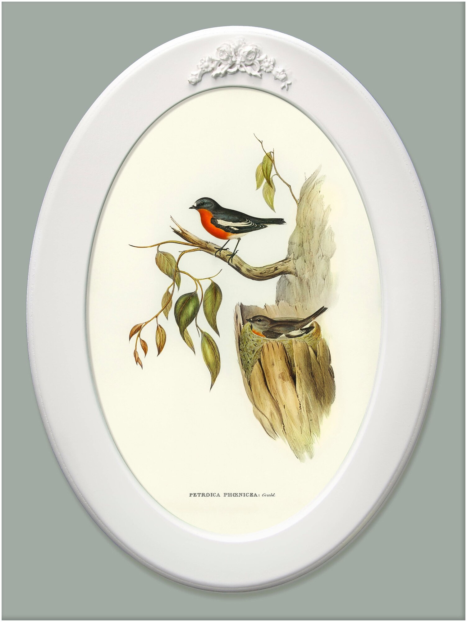 фото Картина в овальной деревянной раме "Птички"