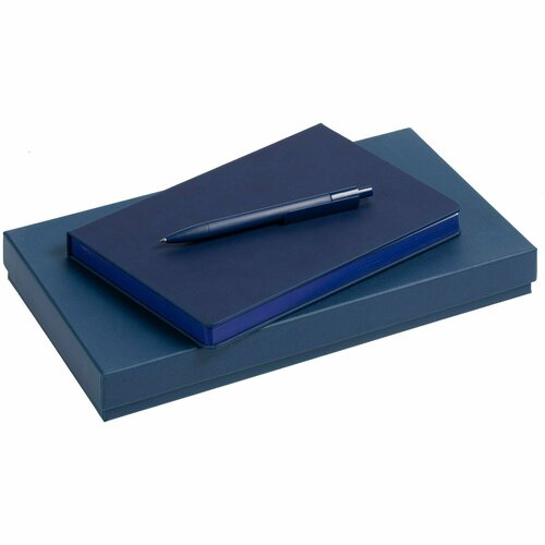 Синий канцелярский набор в подарочной коробке, ручка с ежедневником недатированным А5, подарок руководителю подарок руководителю набор для чаепития с подстаканником москва никелированный и ежедневником герб россии a6