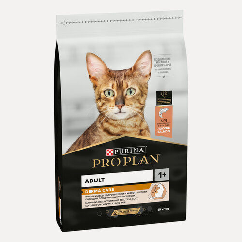 Изображение товара Сухой корм для кошек Pro Plan Derma Care (Elegant) для здоровья шерсти и кожи с лососем, 10 кг