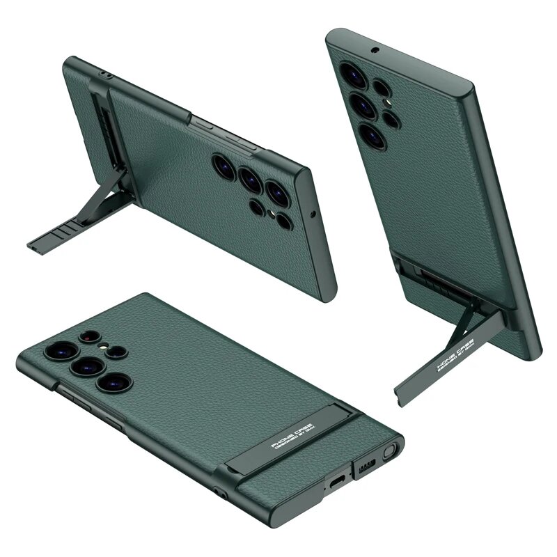Для Samsung Galaxy S24 Ultra 5G Case GKK Triumph Ulta-тонкий чехол из прочной кожи с подставкой для Galaxy S24 Ultra, green, for Galaxy S24 Ultra