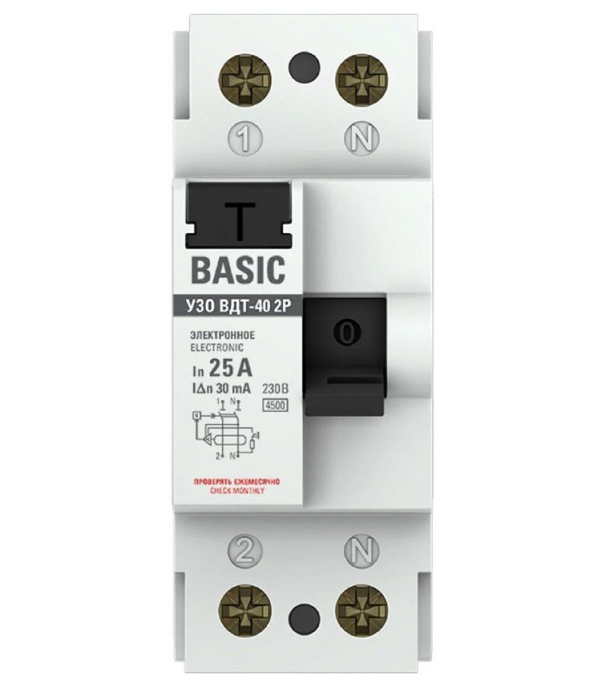 EKF Устройство защитного отключения УЗО ВДТ-40 2P 25А/ 30мА (электронное) Basic