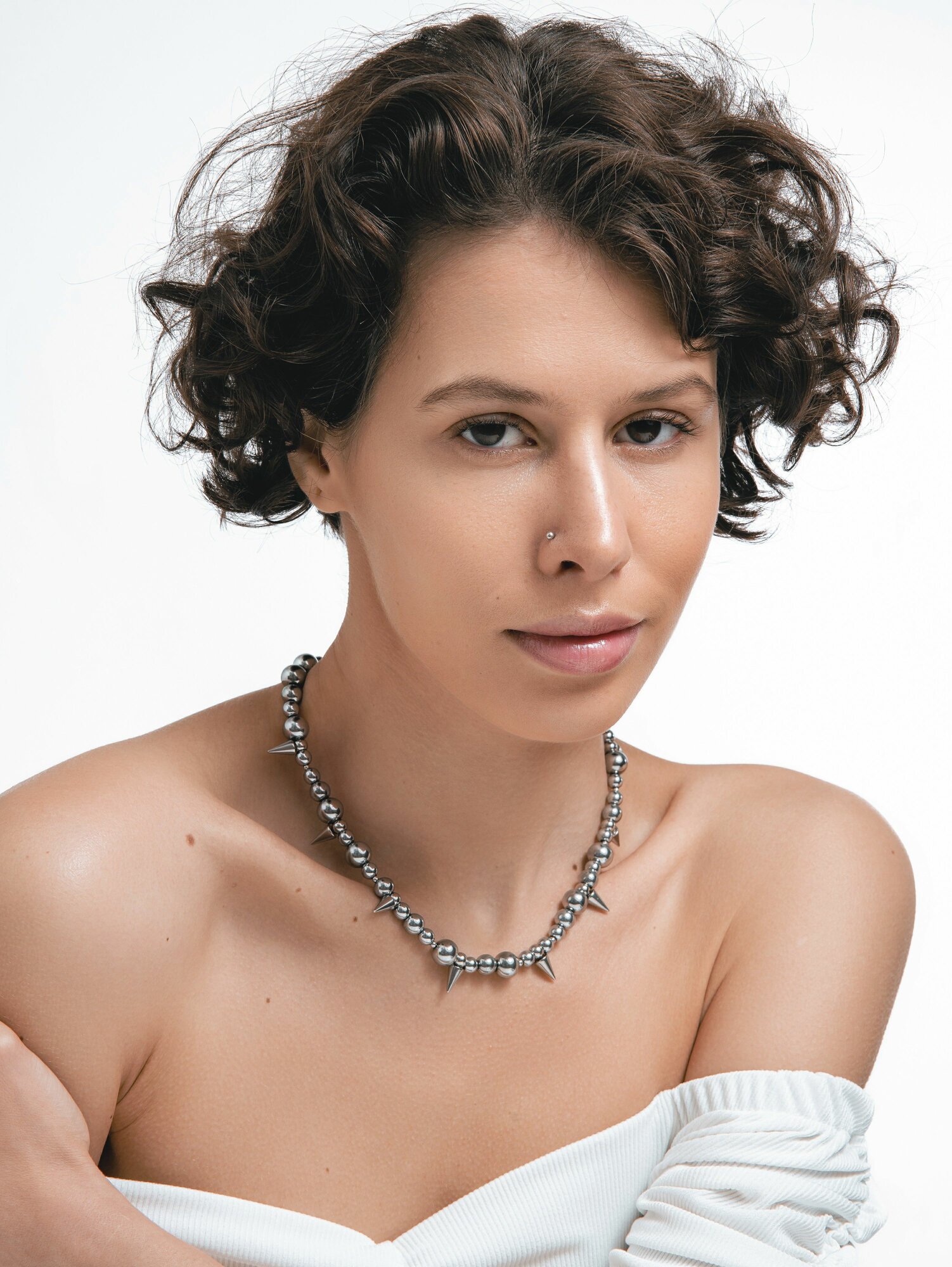 Колье ДУША_BRAND, гематит, длина 42 см, серебристый — фото 1