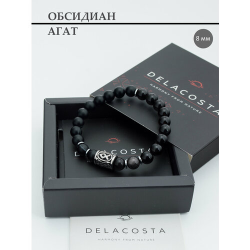 Браслет DELACOSTA, обсидиан, агат, 1 шт., размер 21 см, черный