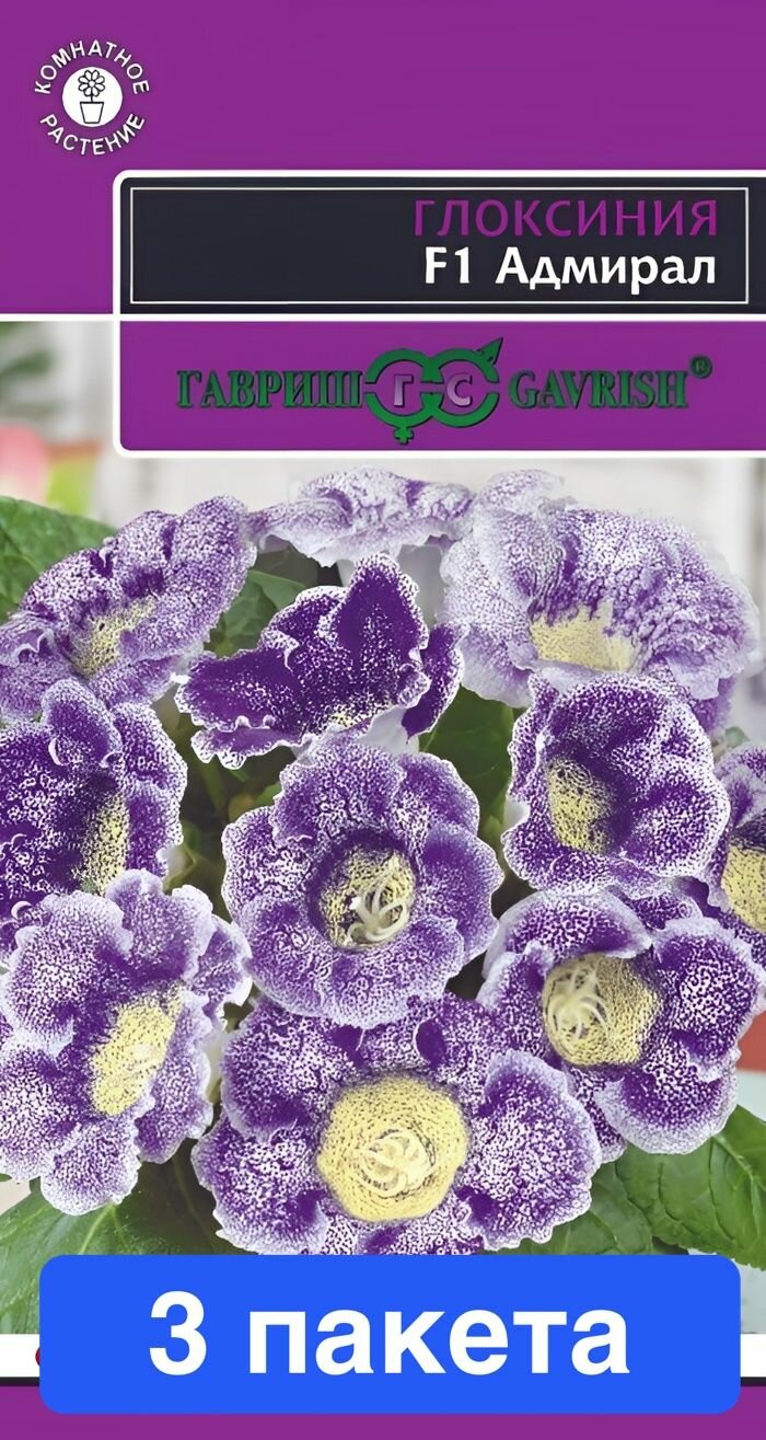 Семена цветов Гавриш "Глоксиния Адмирал", 4 шт, 3 пакета
