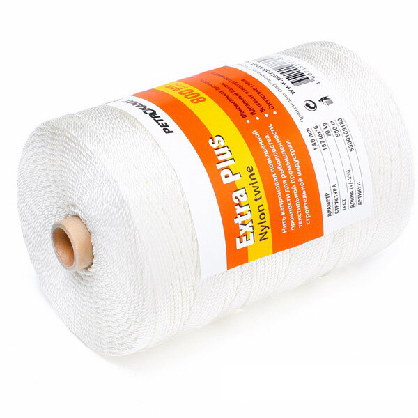 Нитки капроновые EXTRA PLUS (Вес(гр):800 | Диаметр(мм):2 | Длина(м):490 | Нить:187 tex*8 | Тест(кг):85 | бобина | белый |)
