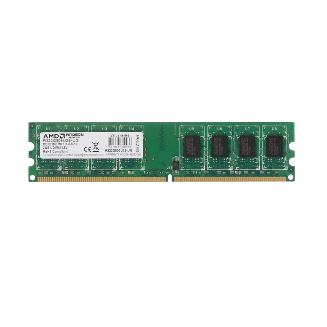 Память DIMM DDR2 PC-6400 AMD R322G805U2S-UG, 1х2 Гб, 1.8 В Кол-во модулей: 1, частота: 800 МГц
