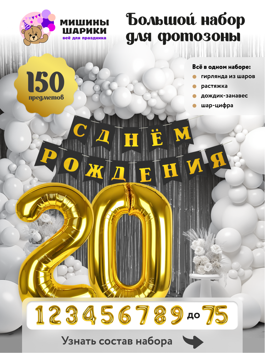 Набор шаров для фотозоны на день рождения шарик цифра 20 лет