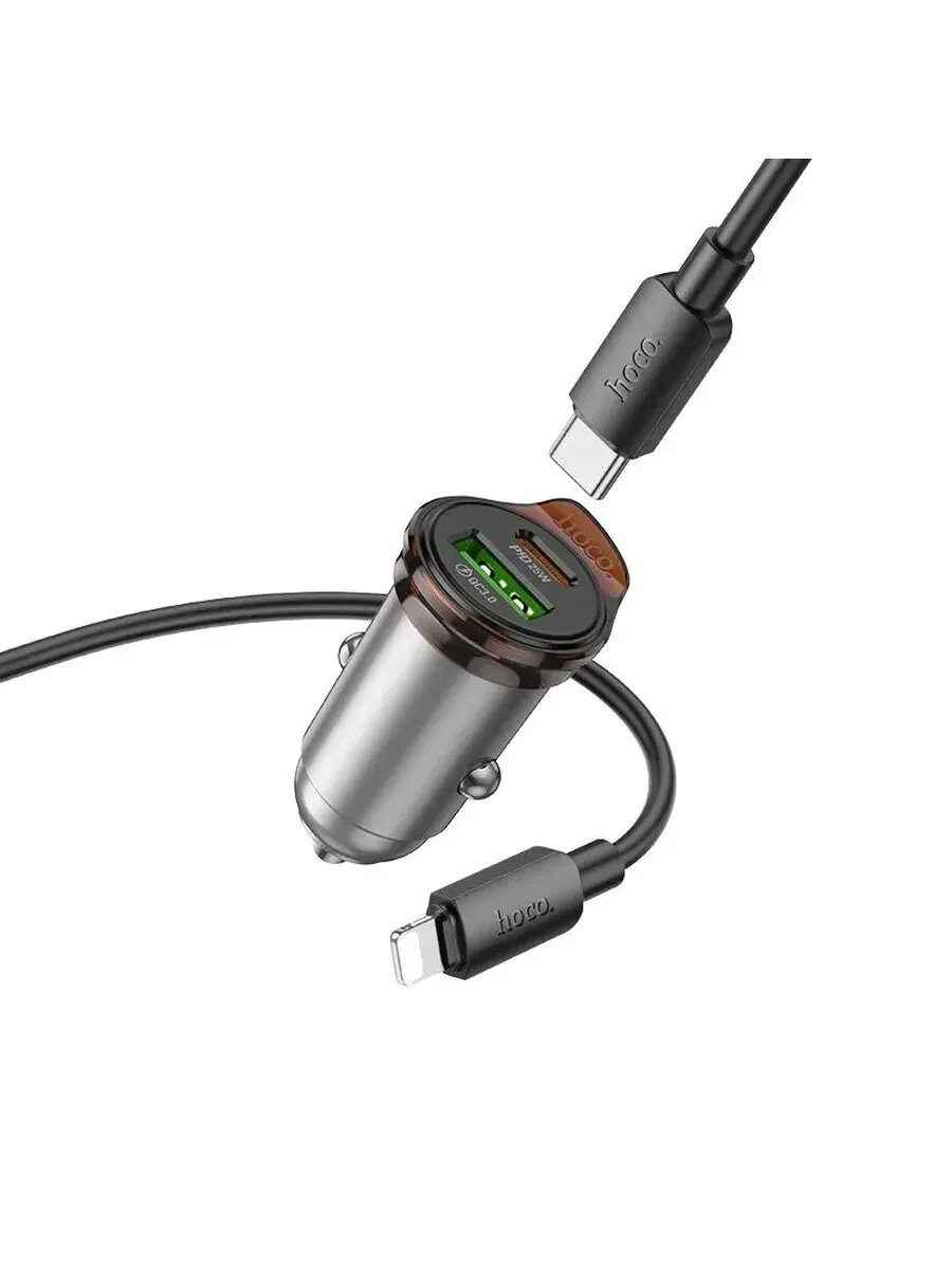 Автомобильное зарядное Hoco NZ16A, с кабелем Type C to Lighting, для авто