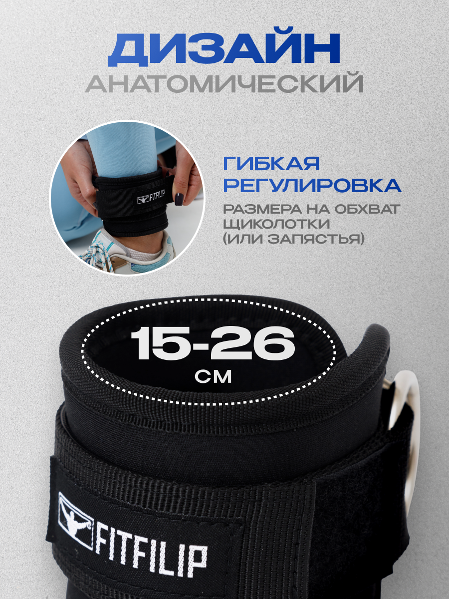 Манжеты FITFILIP, для ног и рук, комплект 2 шт, универсальные, черные — фото 1