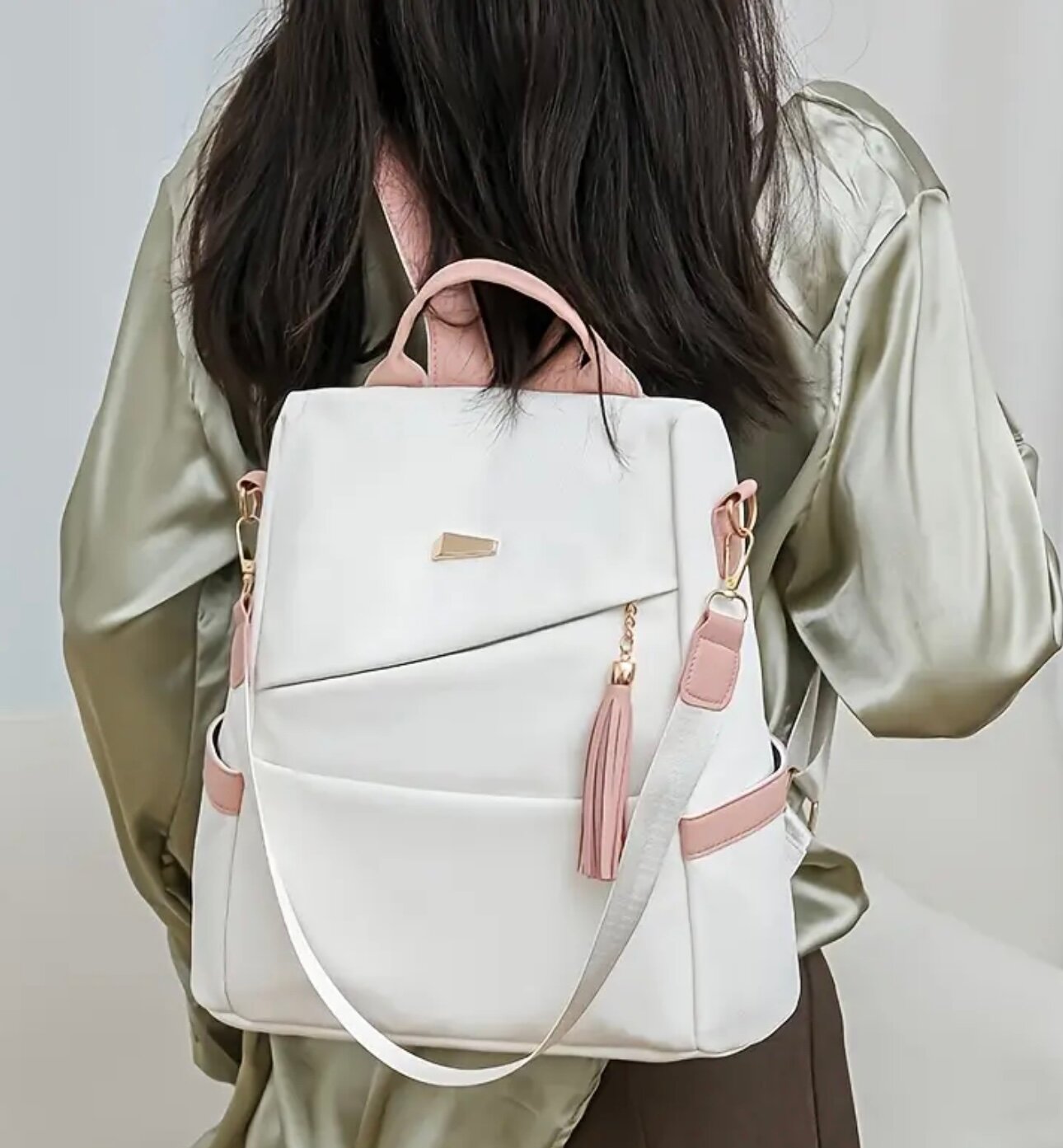 Сумка-рюкзак , компактный, легкий, цвет Белый с розовыми вставками