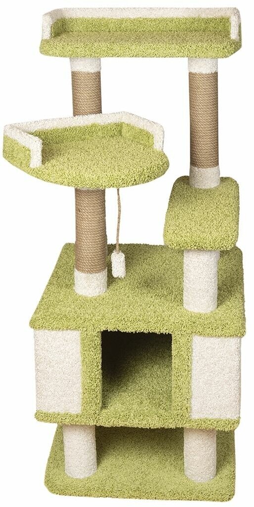 Игровой комплекс для кошек с домиком и игрушкой, высокая когтеточка "Лапа" зелёный - фотография № 15