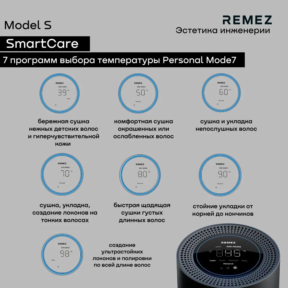 Фен-стайлер для волос профессиональный с насадками REMEZ Model S RMB-707 - фотография № 4