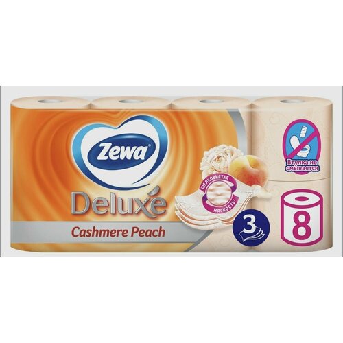 Туалетная бумага Zewa Deluxe Персик 3 слоя, 8 рулонов