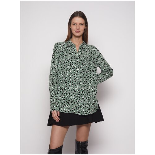Принтованная блузка-рубашка, цвет Светло-зеленый, размер XL