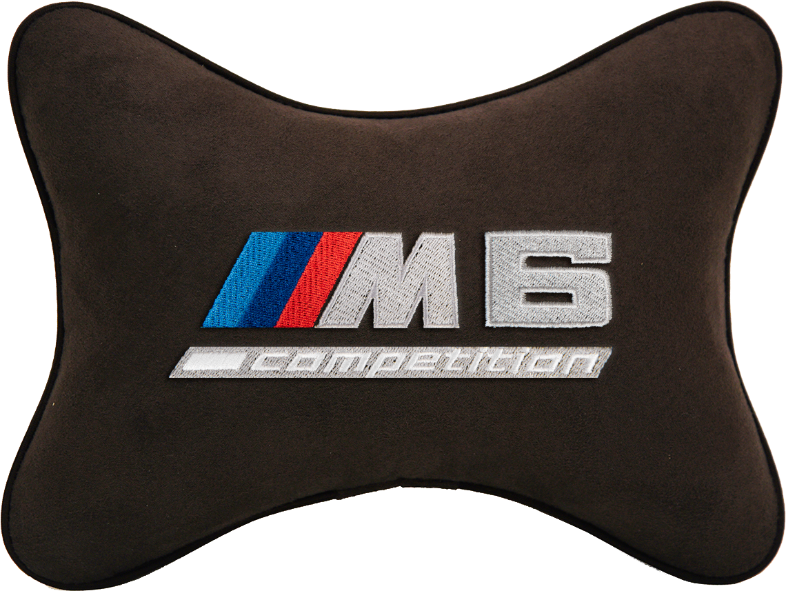 Подушка на подголовник алькантара Coffee с логотипом автомобиля BMW M6 COMPETITION