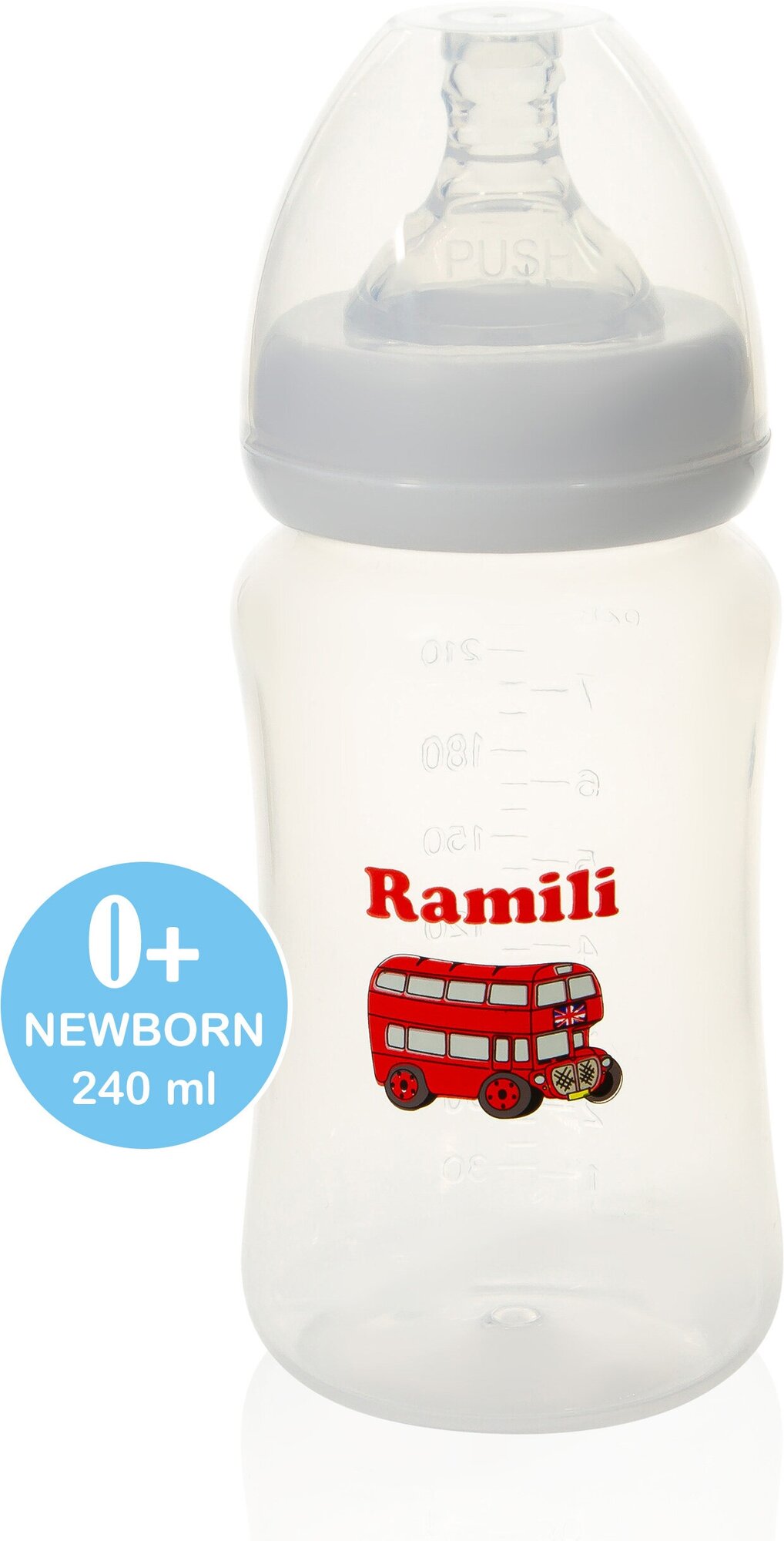 Противоколиковая бутылочка для кормления Ramili Baby (240 мл, 0+, слабый поток)