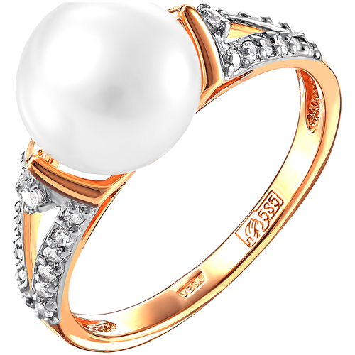 фото Примаэксклюзив кольцо с жемчугом и фианитами из красного золота 190-1-941р, размер 18