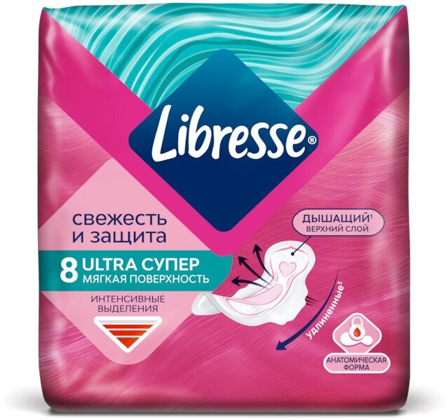 Libresse Прокладки гигиенические Ultra Super с мягкой поверхностью, 8шт/уп