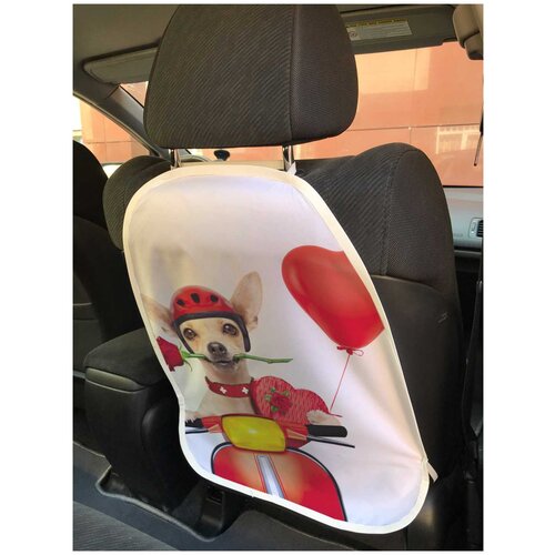 фото Защитная накидка "собачка с розой в зубах" на спинку автомобильного сидения joyarty