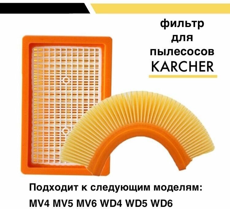 Фильтр плоский складчатый для пылесосов Karcher MV4 MV5 MV6 WD4 WD5 WD6 (2.863.-005.0)