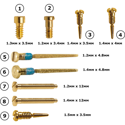 Набор винтов OptiTech для дужек оправ очков, золотистые, 9 шт.
