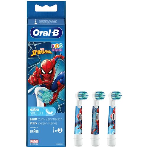 Набор насадок Oral-B Kids Человек-Паук для электрической щетки, белый/синий, 3 шт. насадка для зубной щетки io ultimate black 2 pcs oral b