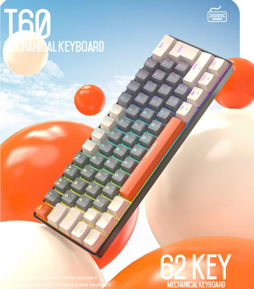 Игровая механическая клавиатура Wolf T60 с RGB-подсветкой/ Цвет: Черный/ Type-c подключение/ Русская раскладка