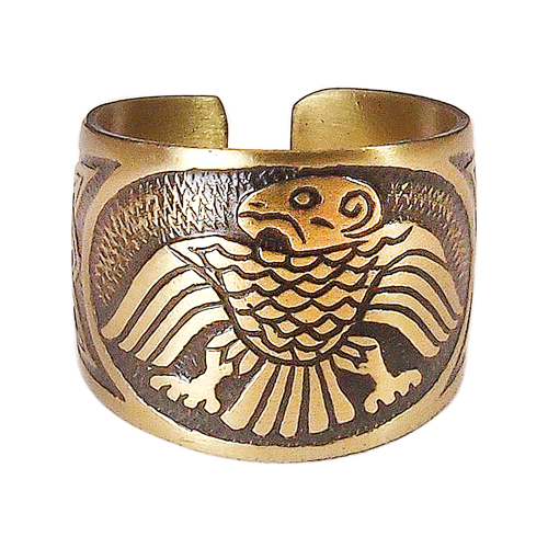 Кольцо Мастерская Алешиных, размер 19, золотой, коричневый летающая птица орёл