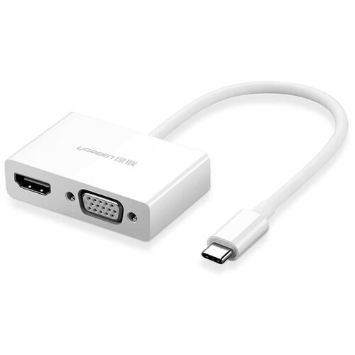 Переходник/адаптер UGreen MM123 USB Type-C - HDMI + VGA (30843), 0.3 м, 1 шт., белый кабель hdmi vga pro 1 8 м для монитора со звуком с доп питанием usb