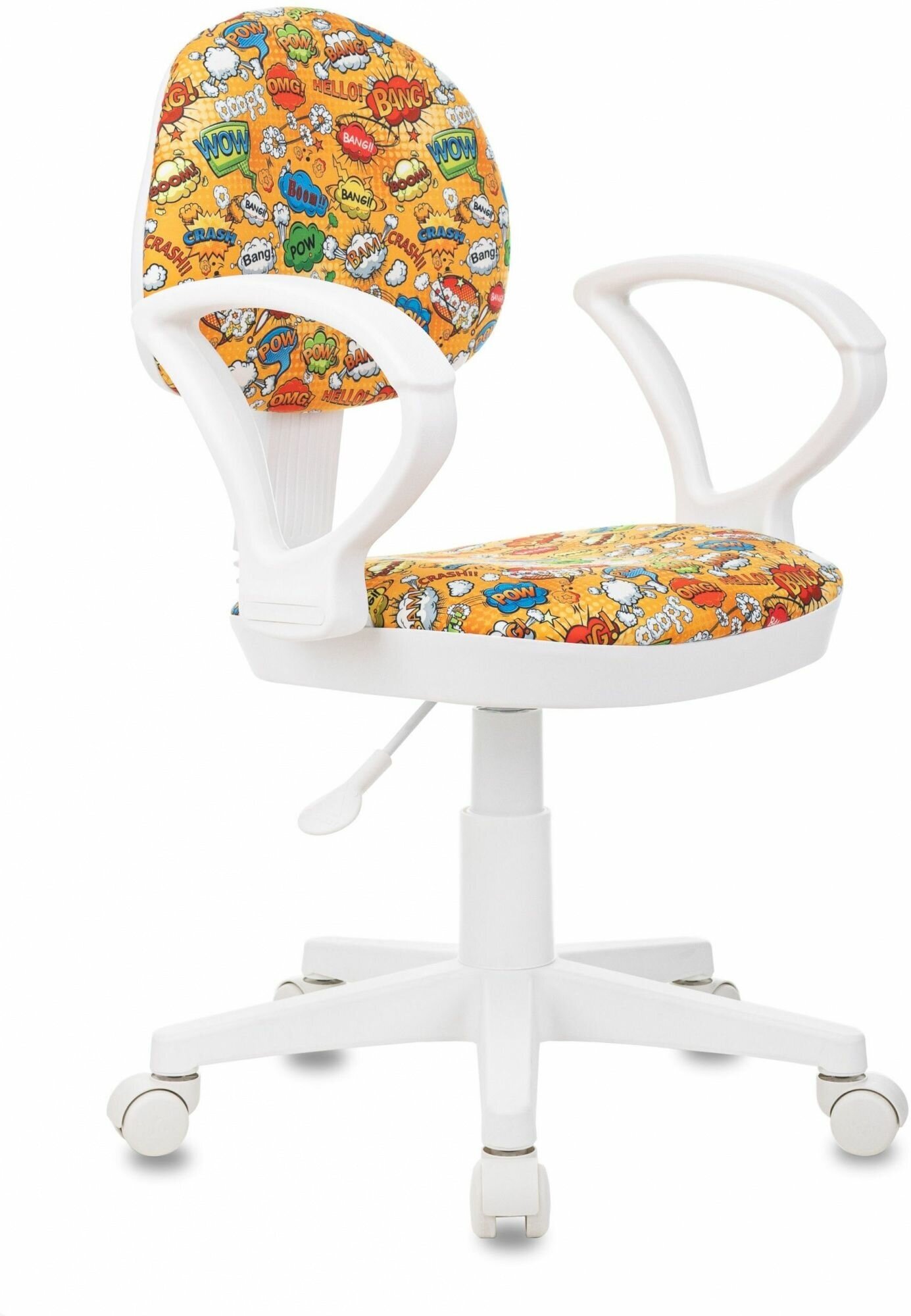 Кресло детское Бюрократ KD-3/WH/ARM, обивка: ткань, цвет: оранжевый, рисунок бэнг - фото №1