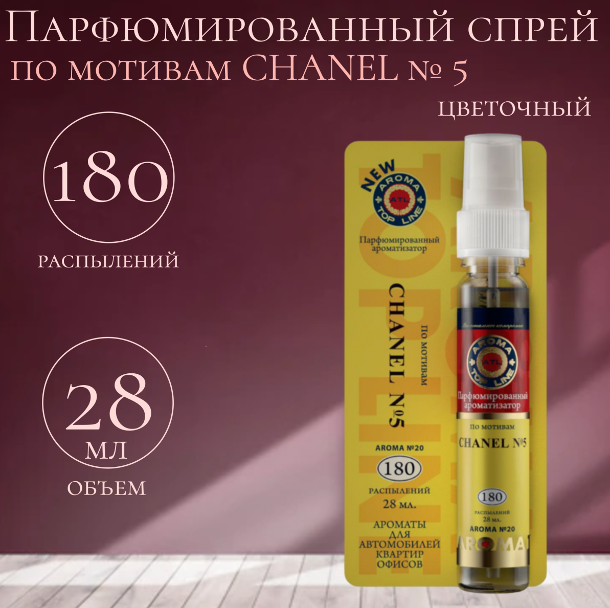 AROMA TOP LINE Ароматизатор для автомобиля Aroma №20 Chanel № 5 28 мл специальный