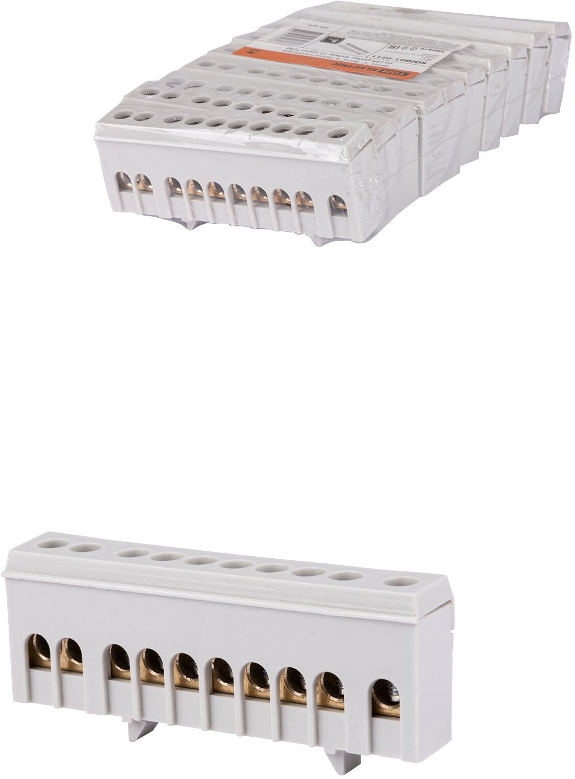 фото Шина "L" "фаза" в сером изоляторе на DIN-рейку 6x9мм 10 групп TDM (упак. 10шт)