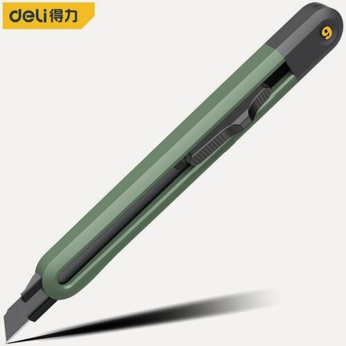 Изображение товара Технический строительный нож "Home Series Green" Deli HT4009L (сегментированное черное лезвие 9мм, эксклюзивный дизайн, корпус из высококачественного софттач пластика)