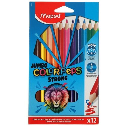 фото Maped. карандаши цветные "color'peps jumbo strong" (12 цв) повыш. прочности, пластиковые, арт.863312 нескучные игры