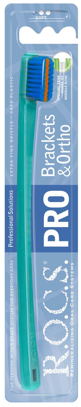 Зубная щетка R.O.C.S. PRO Brackets & Ortho бирюзово-синяя, мягкая