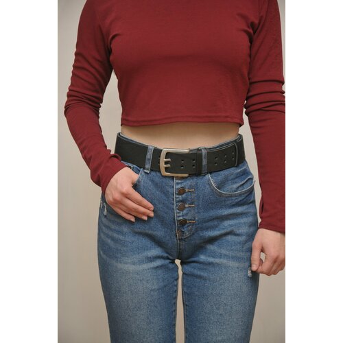 фото Ремень натуральная кожа, металл, длина 140 см., черный kozhedub