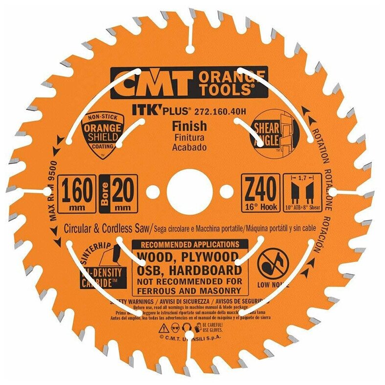 Диск пильный 160X20(+16)X1,7/1,1 16гр 10гр ATB + 8гр SHEAR Z40, СМТ 272.160.40H