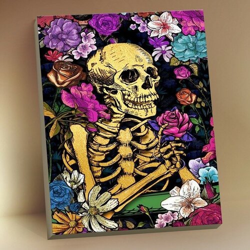 Картина по номерам с поталью 40 × 50 см «Скелет в цветах» 22 цвета molly картина по номерам 40 × 50 см поп арт в стиле граффити 24 цвета