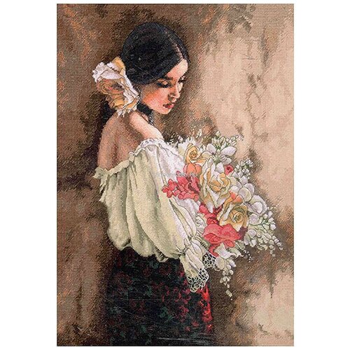 фото Dimensions набор для вышивания крестиком woman with bouquet 27 х 38 см (35274)