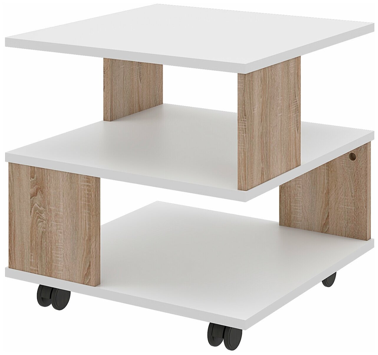 Журнальный столик, сервировочный стол Beneli алекс, квадратный, Дуб сонома/Белый, 49,5х49,5х48,3 см, 1 шт.