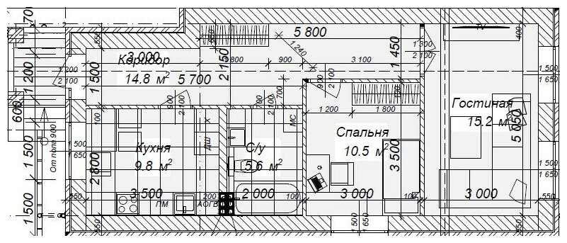 Готовый проект одноэтажного дома без гаража из газобетонного блока с облицовкой из керамического облицовочного кирпича площадью 55,9 кв.м - фотография № 12