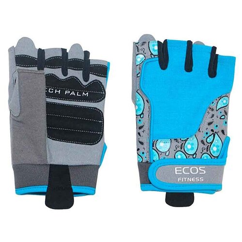 Перчатки для фитнеса ECOS Перчатки для фитнеса, женские, цвет -голубой с принтом, размер: L, модель: SB-16-1735