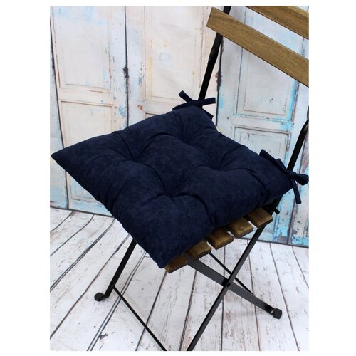 фото Подушка декоративная на стул matex velours темно-синий с завязками, чехол не съемный, ткань велюр, 42х42 см матекс