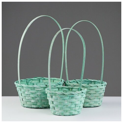 Набор корзин плетеных, 16x10/32, 18x10/34, 21x10/36, см, бирюзовый, бамбук (1шт.)