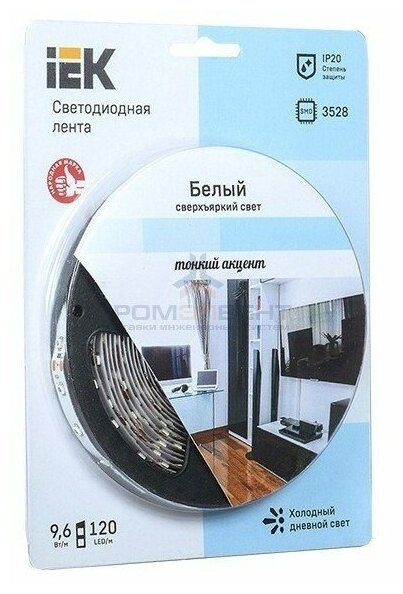 Лента LED 5м блистер LSR-3528W120-9.6-IP20-12V IEK-eco - фотография № 1