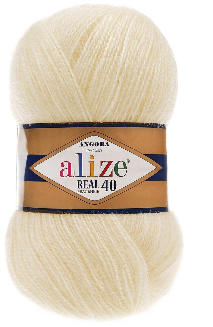 Пряжа для вязания ALIZE 'Angora real 40' 100 гр. 480м (40% шерсть, 60% акрил) (01 кремовый), 5 мотков